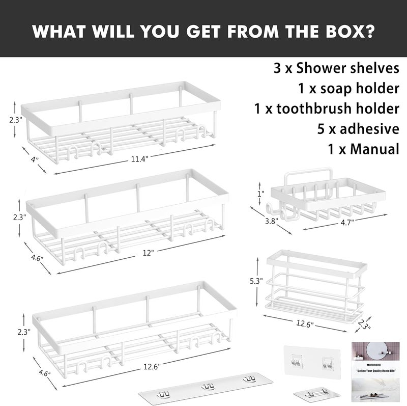 Moforoco Adhesive Shower Caddy Organizer Shelves Rack - 5 Pack Corner Bathroom Storage Organization, Home & Kitchen Decor Inside RV Accessories, Hanging First Apartment Household Camper Essentials - Image 2